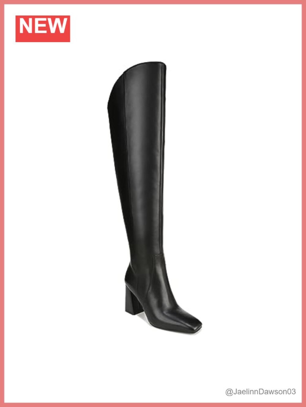 Over the Knee Leather Boots Women Square Toe Block Heel Side Zip